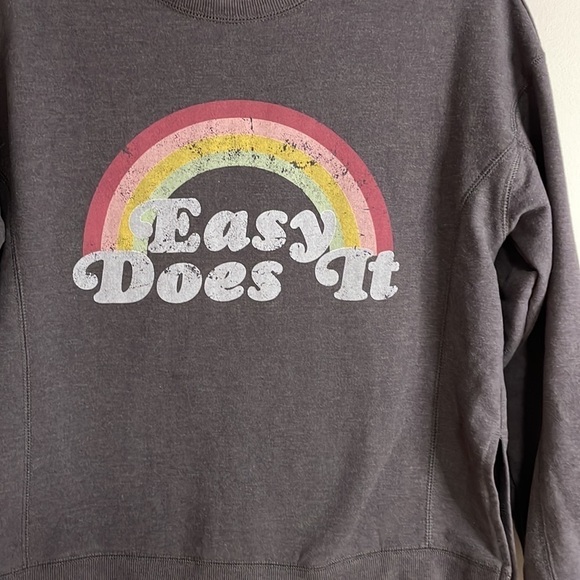Wildfox Sweatshirt Graphic Easy Does It XS Gray Rainbow Pink Crewneck Leisure - Picture 3 of 9